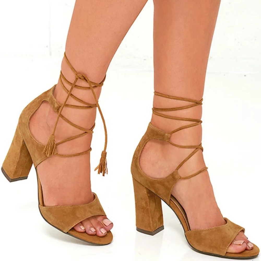 Report Womens Mariachi Dress Sandal Ankle Lace Tan Suede Size 6.5 M US NWOB